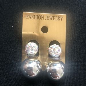 Silver studded globe jacket earrings